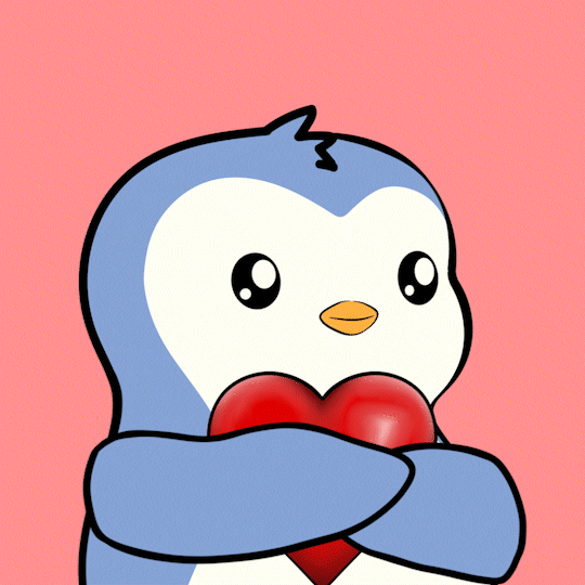 A Pudgy Penguin hugging a heart